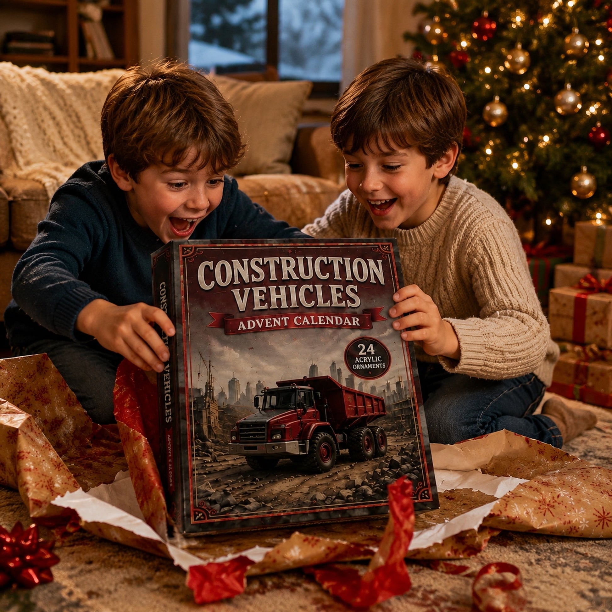 Construction Vehicles Fleet Advent Calendar 2026 - 24-Day Festive Countdown, Acrylic Charms Blind Box