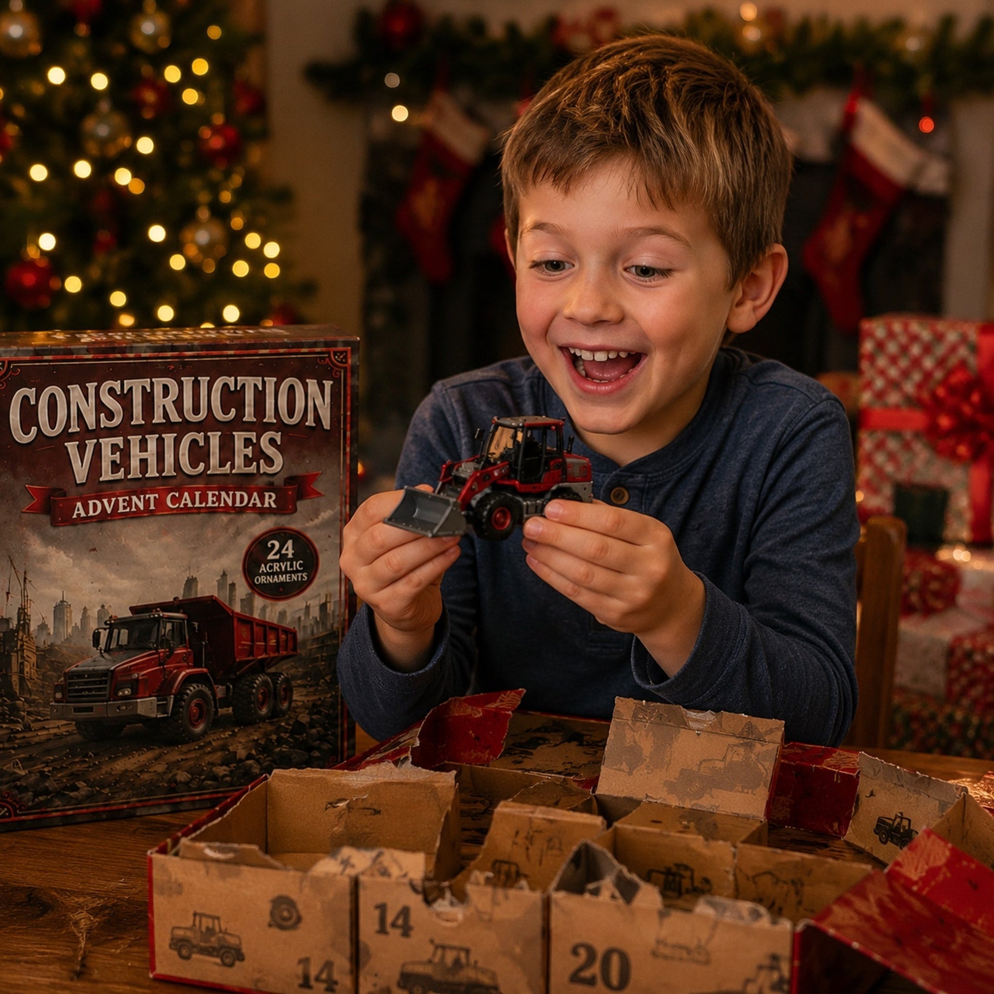Construction Vehicles Fleet Advent Calendar 2026 - 24-Day Festive Countdown, Acrylic Charms Blind Box