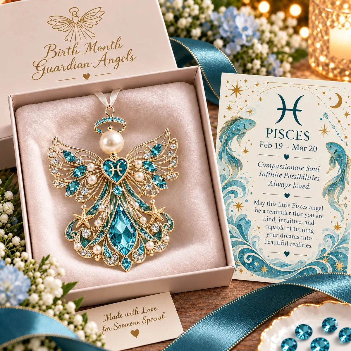 👼 Christmas Zodiac Guardian Angel Keepsake | 12 Signs with Jewel-Toned Designs & Meaningful Gift Cards ✨