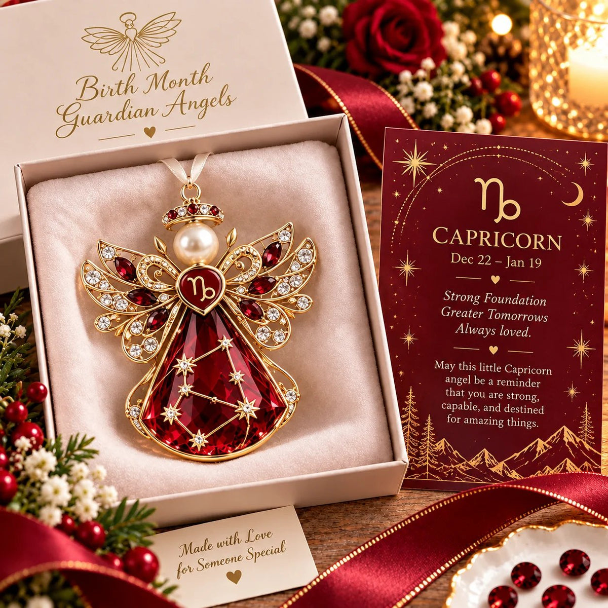 👼 Christmas Zodiac Guardian Angel Keepsake | 12 Signs with Jewel-Toned Designs & Meaningful Gift Cards ✨