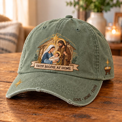 ✝️ ✝️Holy Family Faith Begins At Home Baseball Cap