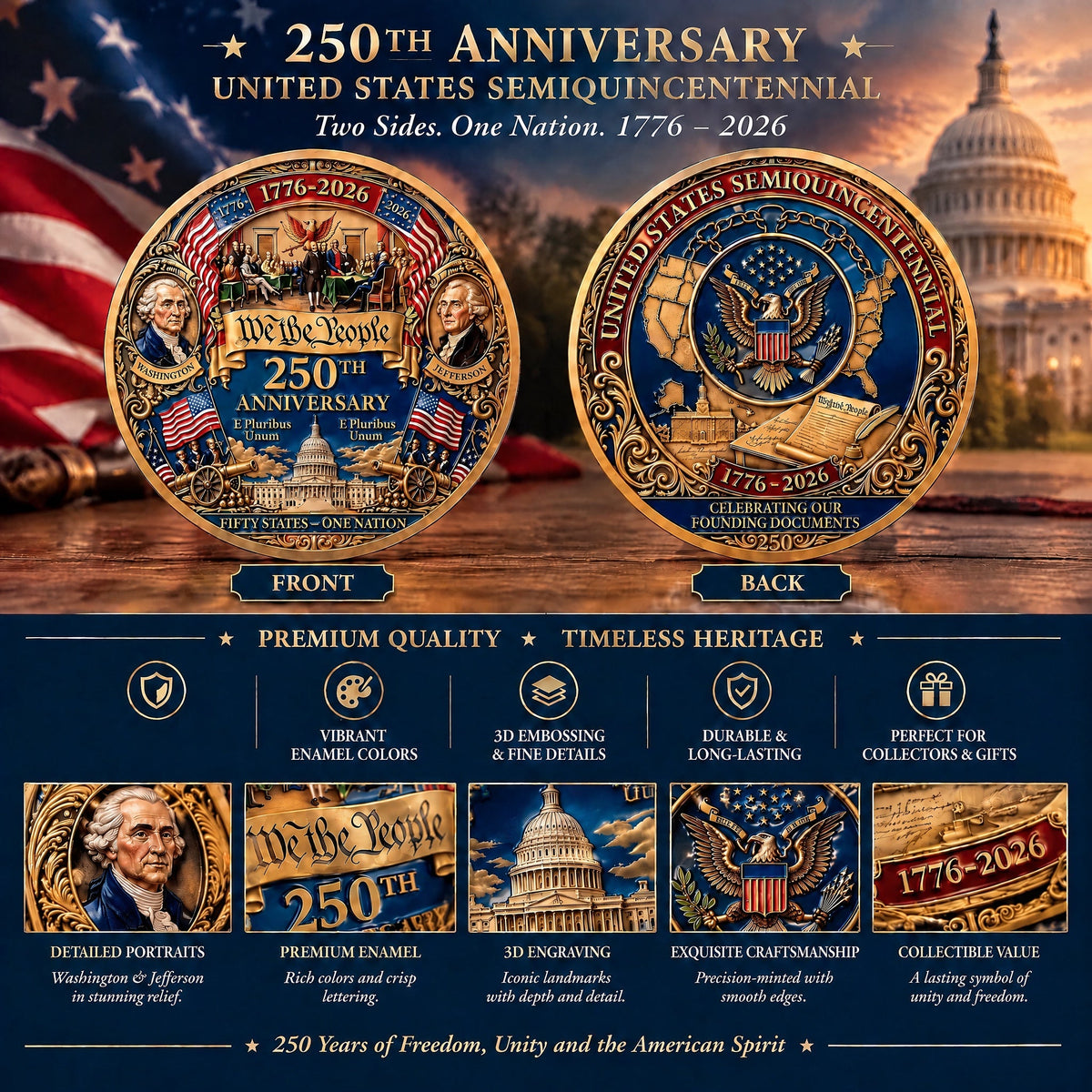 United States 250th Anniversary Commemorative Challenge Coin
