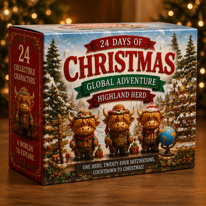 🎄24 Days Christmas Advent Calendar | Global Highland Cow Collectible Figurines Set