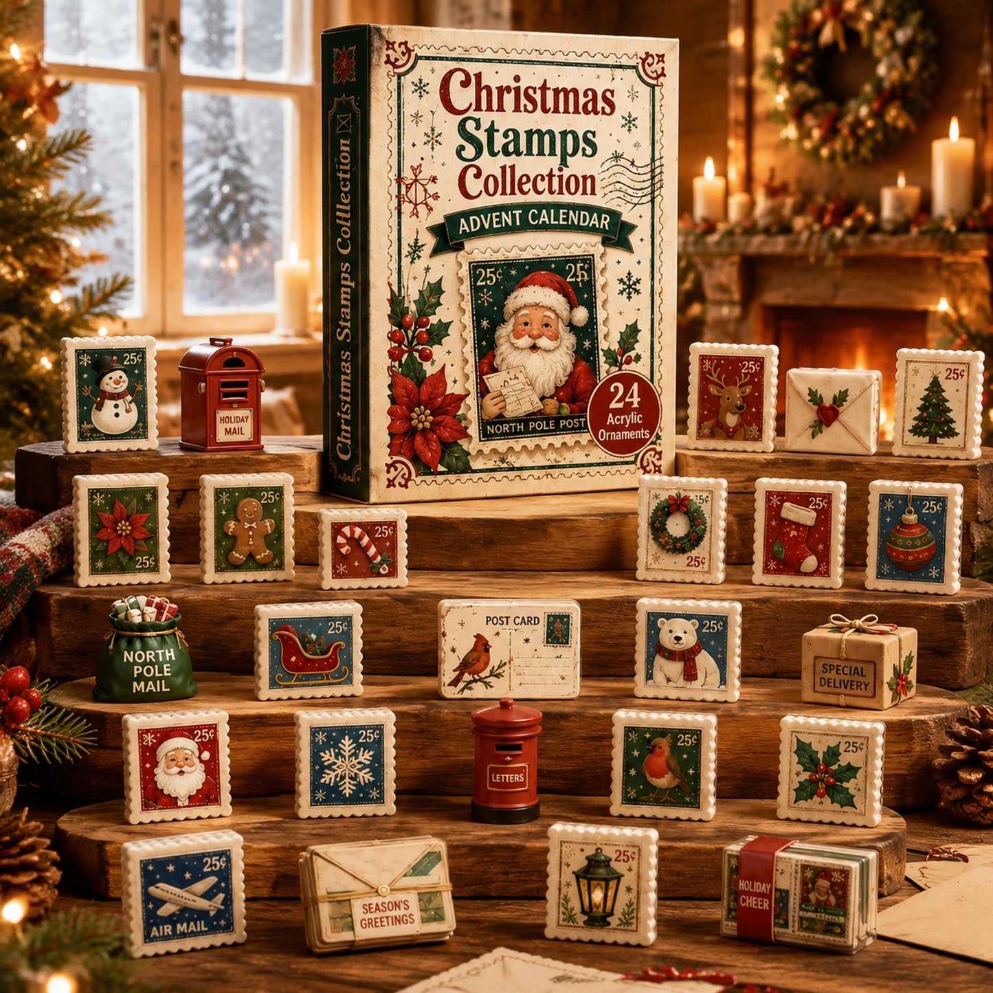 Christmas Stamps Collection Advent Calendar 2026 - 24-Day Festive Countdown, Acrylic Charms Blind Box