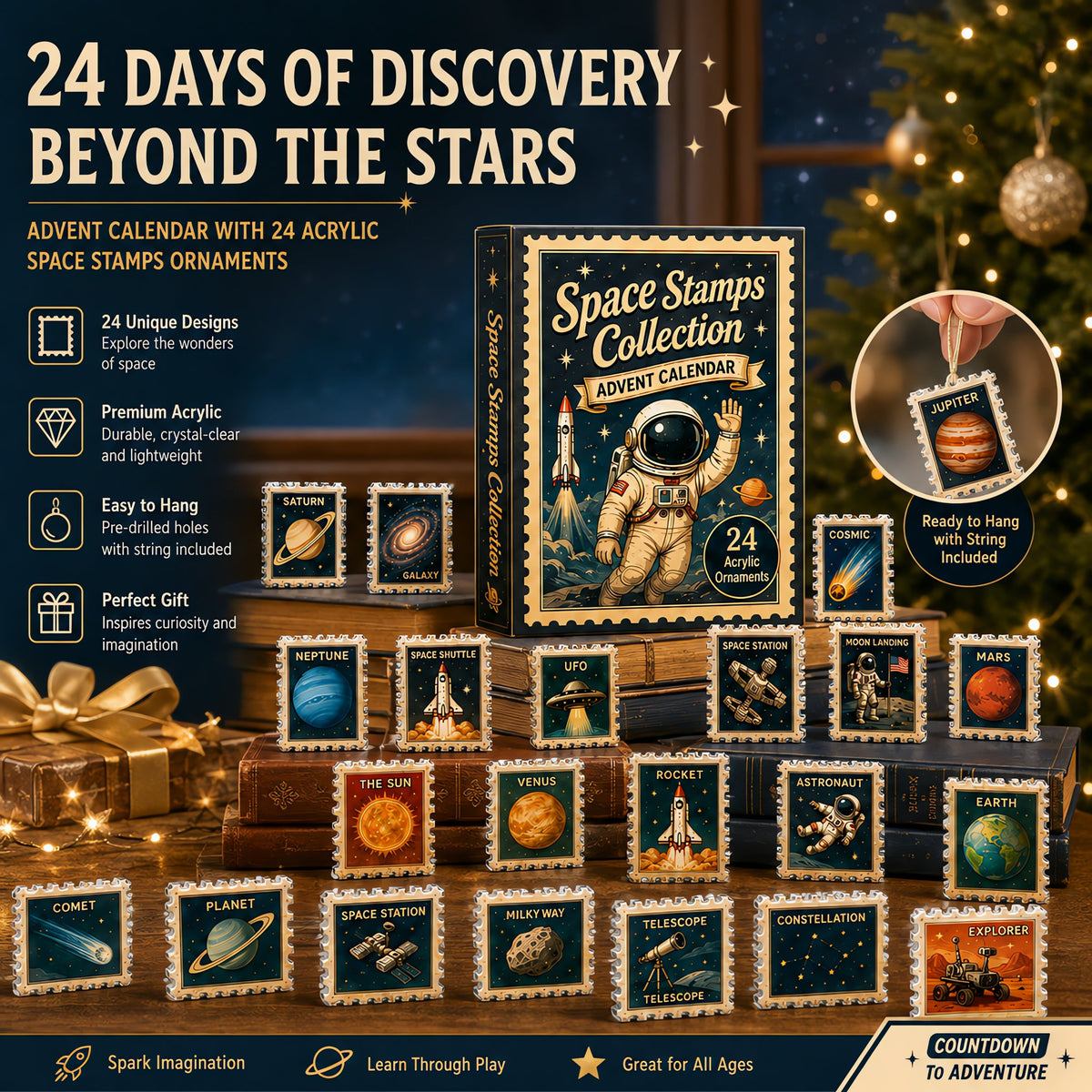 Space Stamps Collection Advent Calendar 2026 - 24-Day Festive Countdown, Acrylic Charms Blind Box