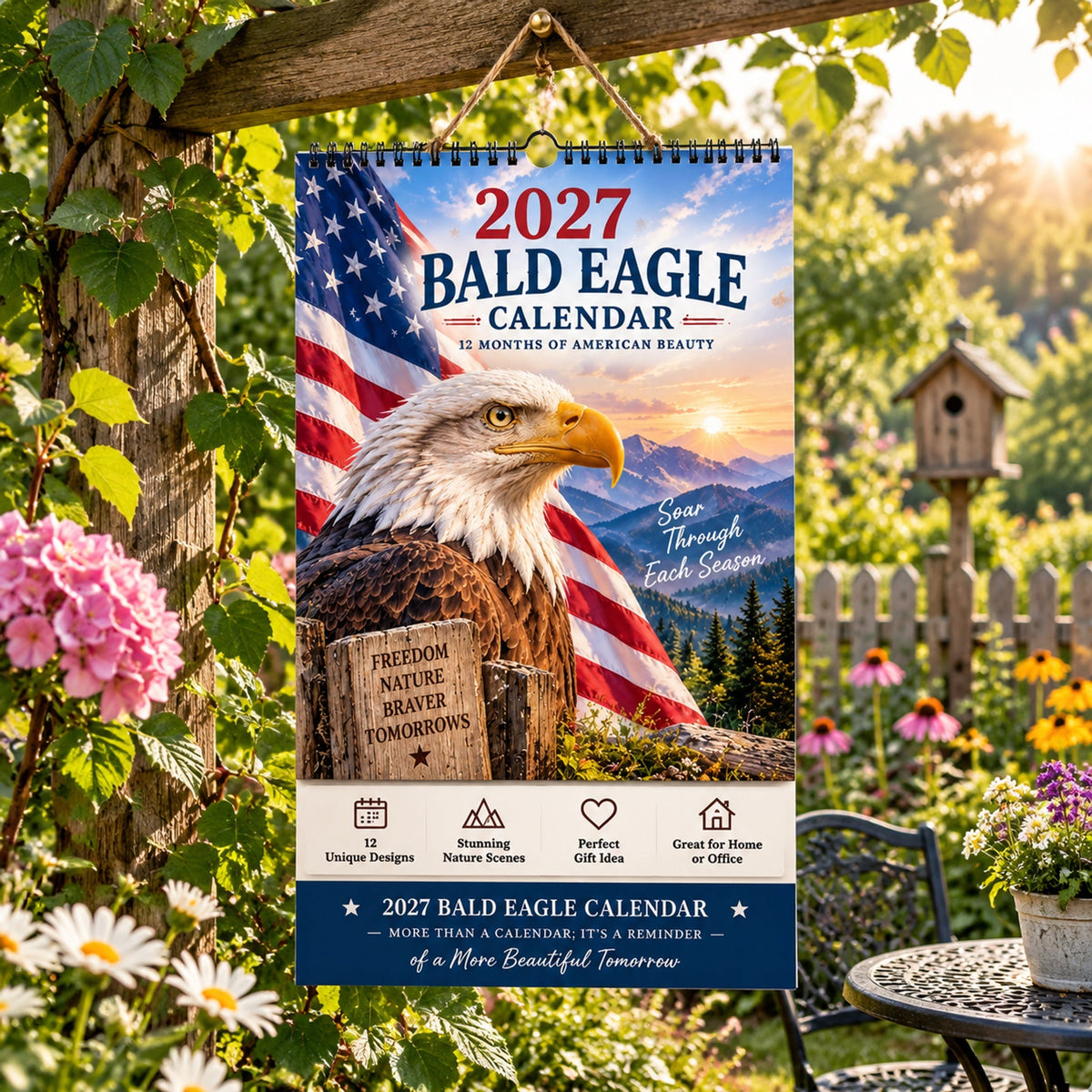 🦅 2027 Bald Eagle Wall Calendar – 12 Months of Freedom & American Beauty