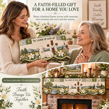 ⏳ Last Day 50% OFF – ✝️ Easter Faith Quilted Mantel Scarf | Patchwork Christian Fireplace Décor for Spring & Easter 🌷