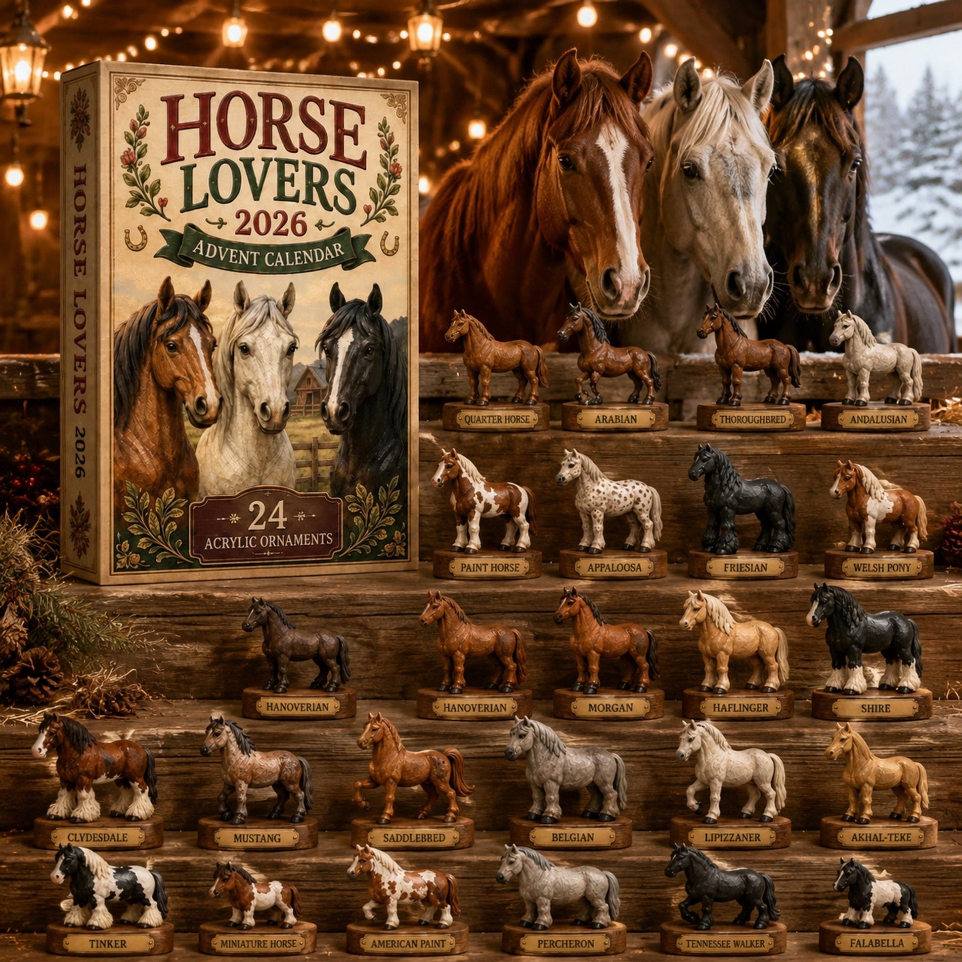Horse Lovers Advent Calendar 2026 - 24-Day Festive Countdown, Acrylic Charms Blind Box