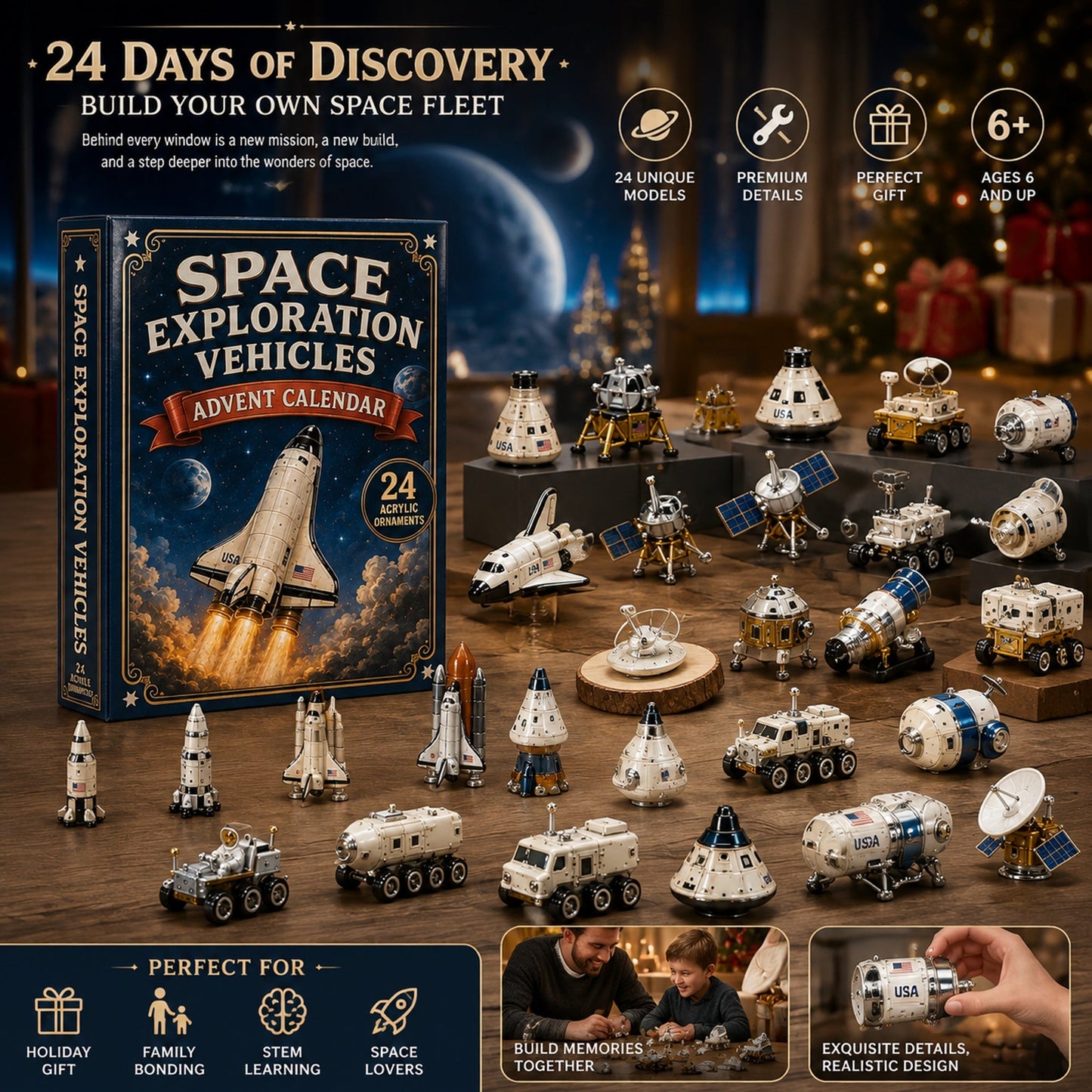 Space Exploration Vehicles Advent Calendar 2026 - 24-Day Festive Countdown, Acrylic Charms Blind Box