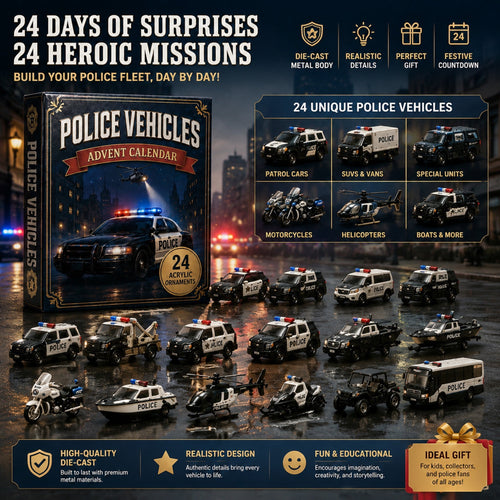 Police Vehicles Fleet Advent Calendar 2026 - 24-Day Festive Countdown, Acrylic Charms Blind Box