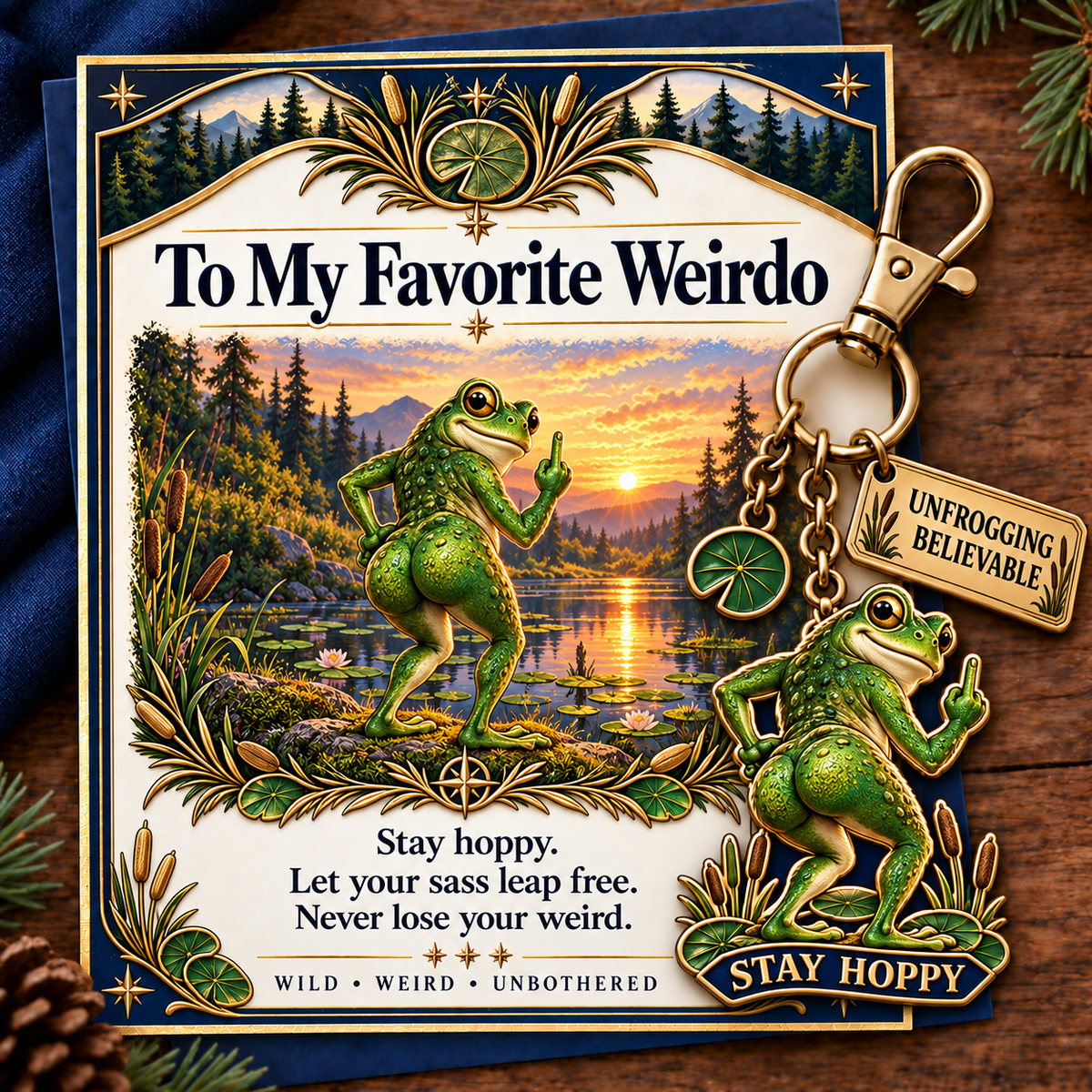 🔥Last Day 50% OFF "To My Favorite Weirdo" Funny Bigfoot Keychain & Gift Card Set 🌲🍑 - Sassy Gag Gift for Best Friends