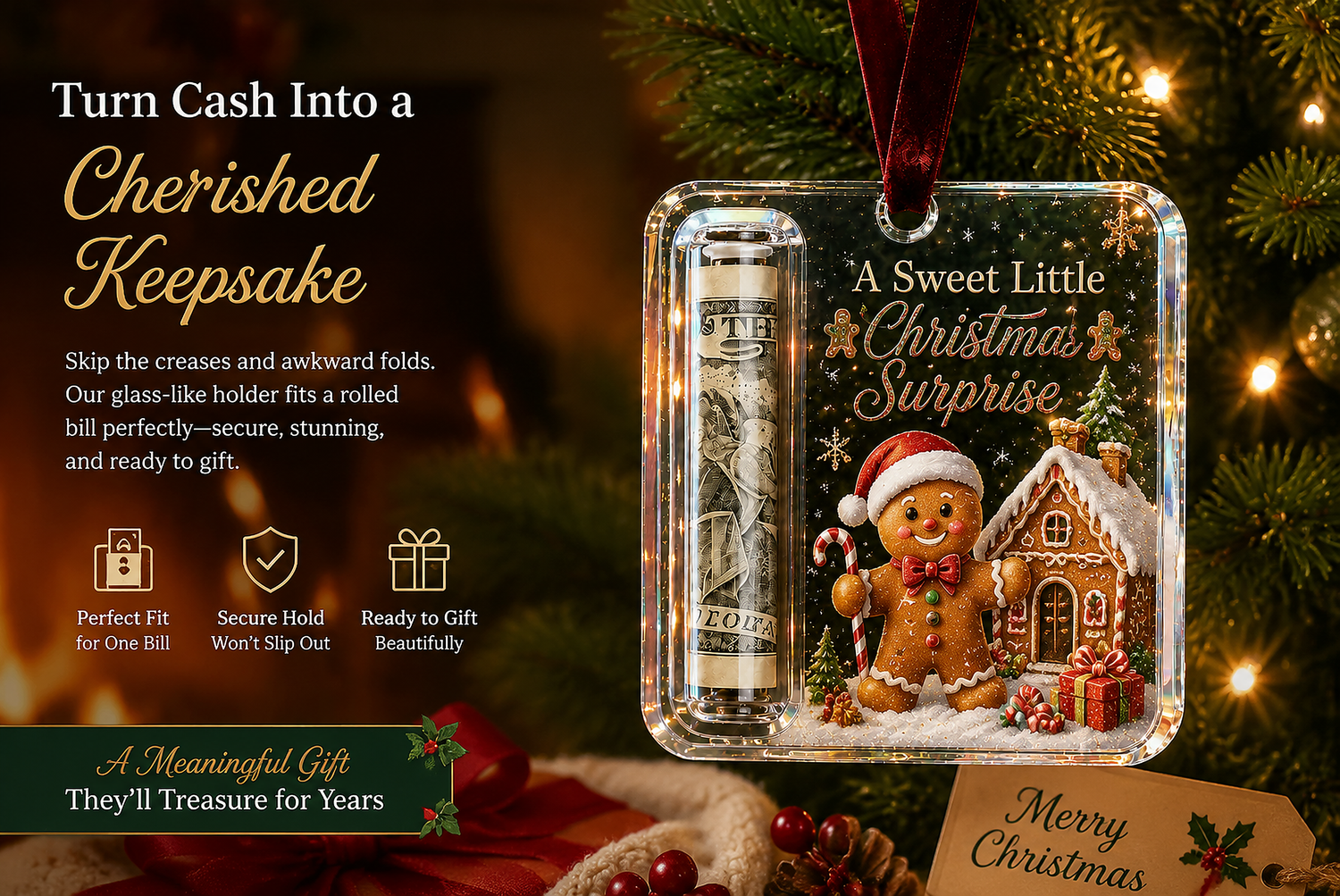 Christmas cash ornament keepsake