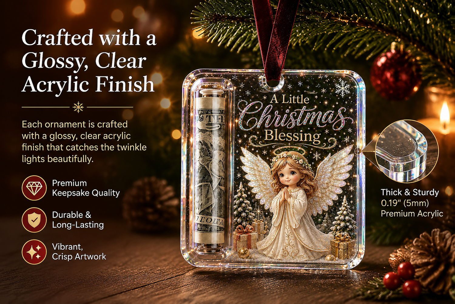Premium acrylic Christmas cash ornament