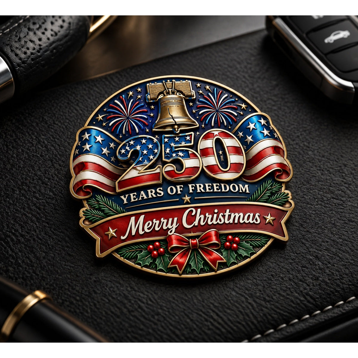 Christmas & 250th Anniversary Metal Car Decal