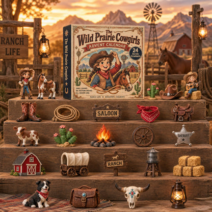 Wild Prairie Cowgirls Advent Calendar 2026 - 24-Day Festive Countdown, Acrylic Charms Blind Box