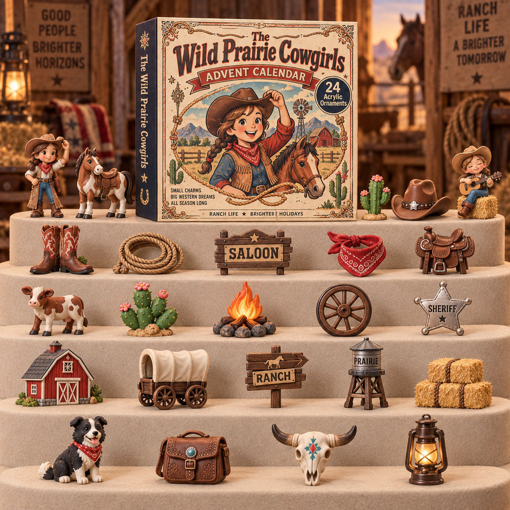 Wild Prairie Cowgirls Advent Calendar 2026 - 24-Day Festive Countdown, Acrylic Charms Blind Box