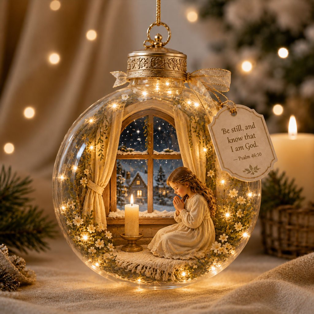 Illuminated Christian scripture keepsake with a coordinating verse tag and warm glow