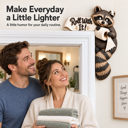 “Roll With It” Raccoon Door Frame Corner Decor