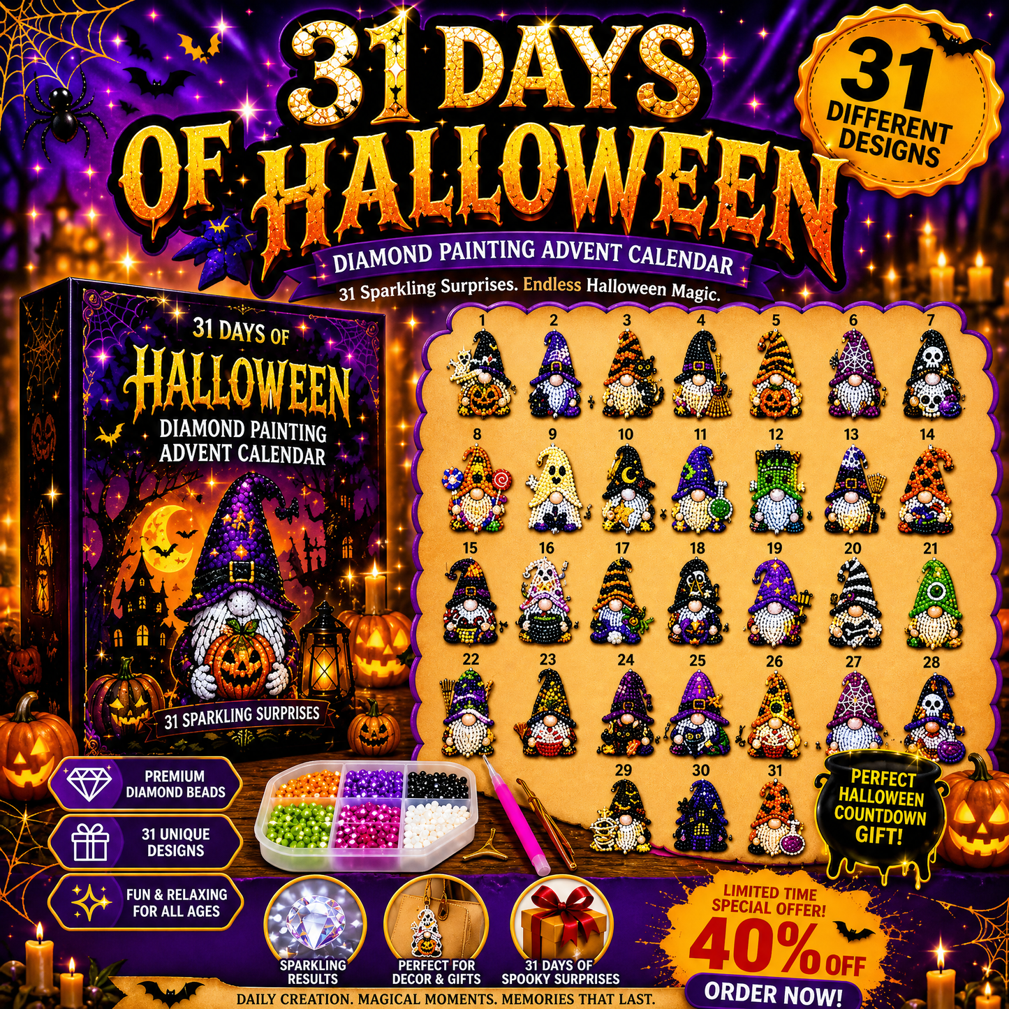 🎃✨ 31 Days of Gnome Surprises Halloween Diamond Painting Advent Calendar