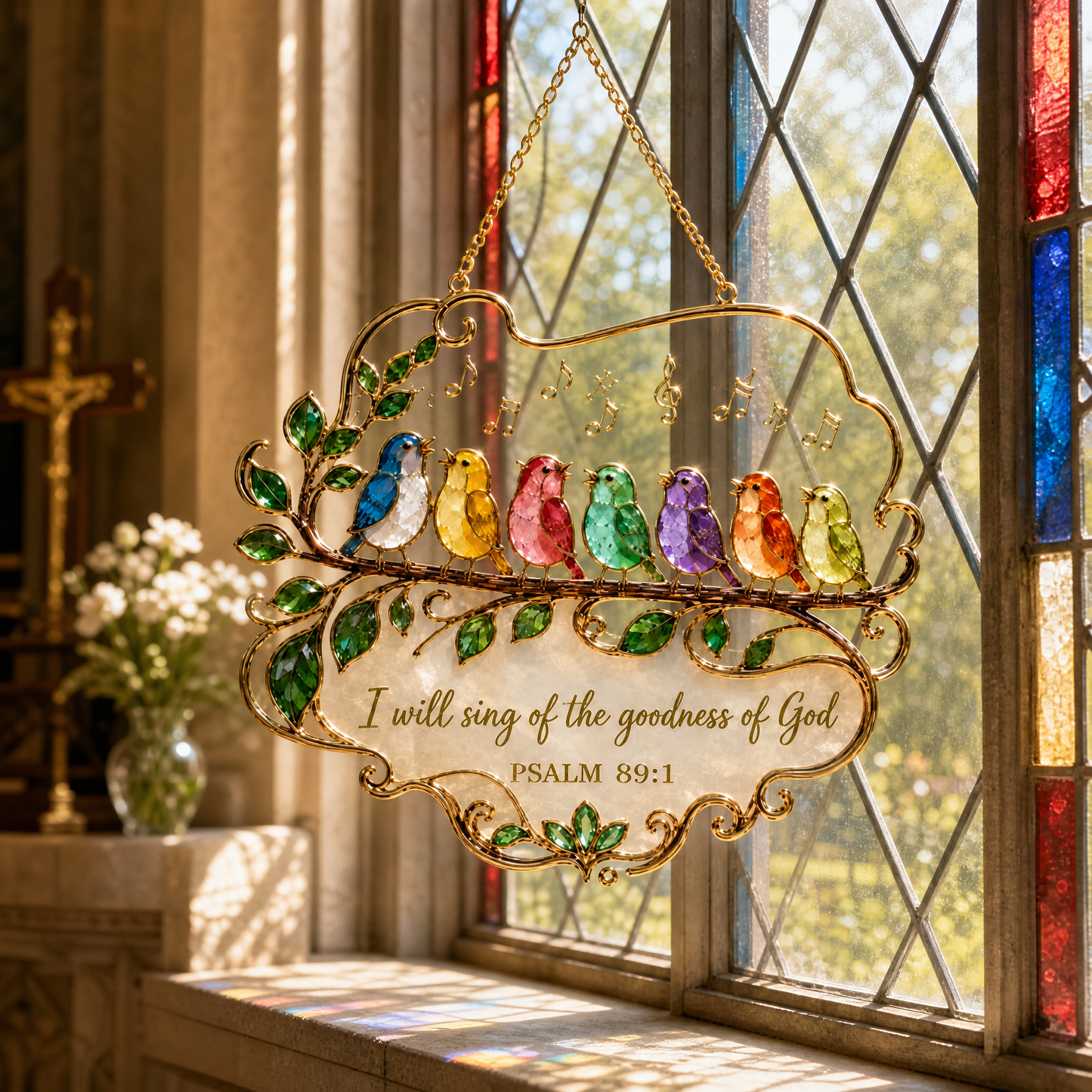 Psalm 89:1 Songbird Window Hanging Suncatcher