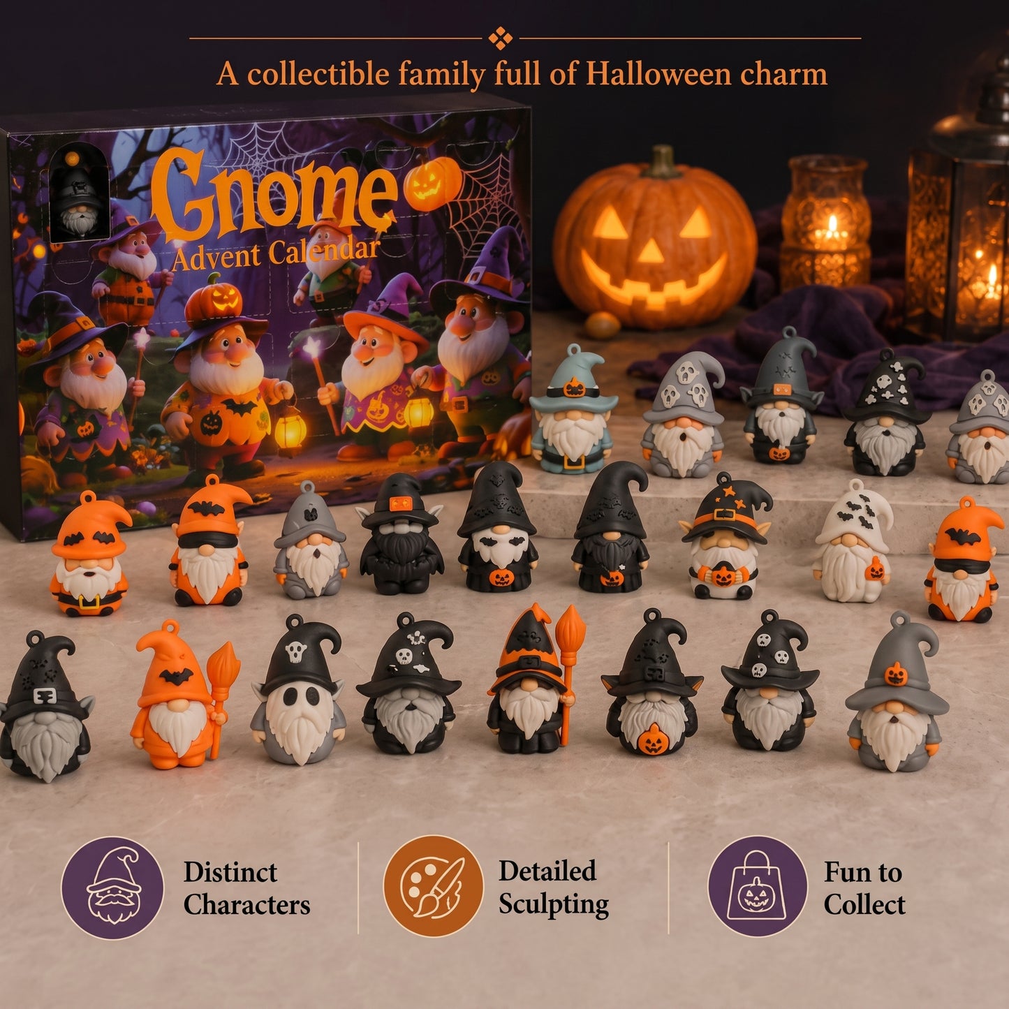 🎃 Last Day 50% OFF - 24 Days of Halloween Gnome Surprise Figures Advent Calendar Box