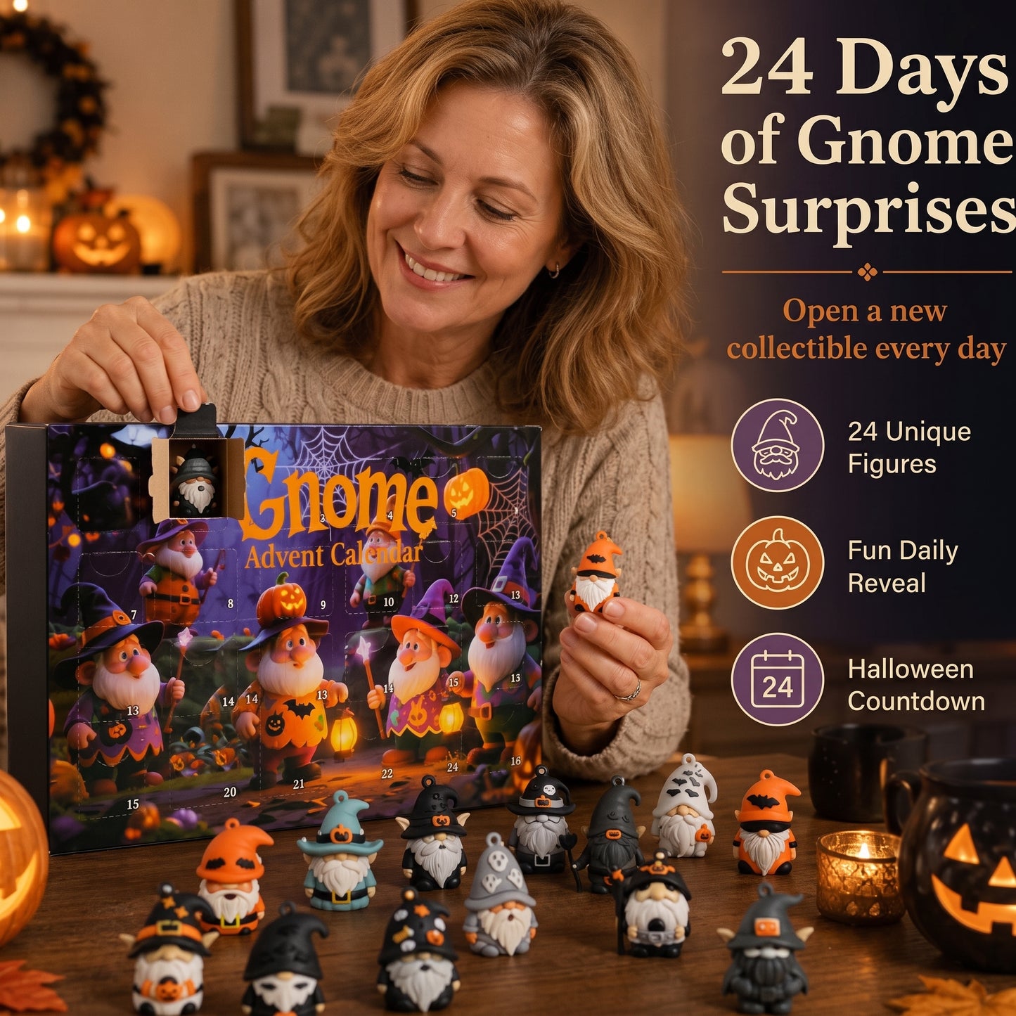 🎃 Last Day 50% OFF - 24 Days of Halloween Gnome Surprise Figures Advent Calendar Box