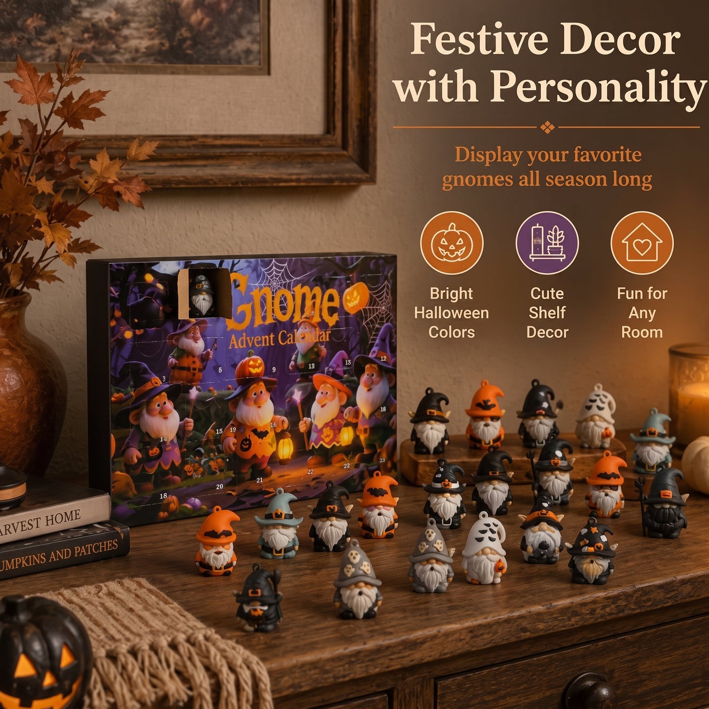 🎃 Last Day 50% OFF - 24 Days of Halloween Gnome Surprise Figures Advent Calendar Box