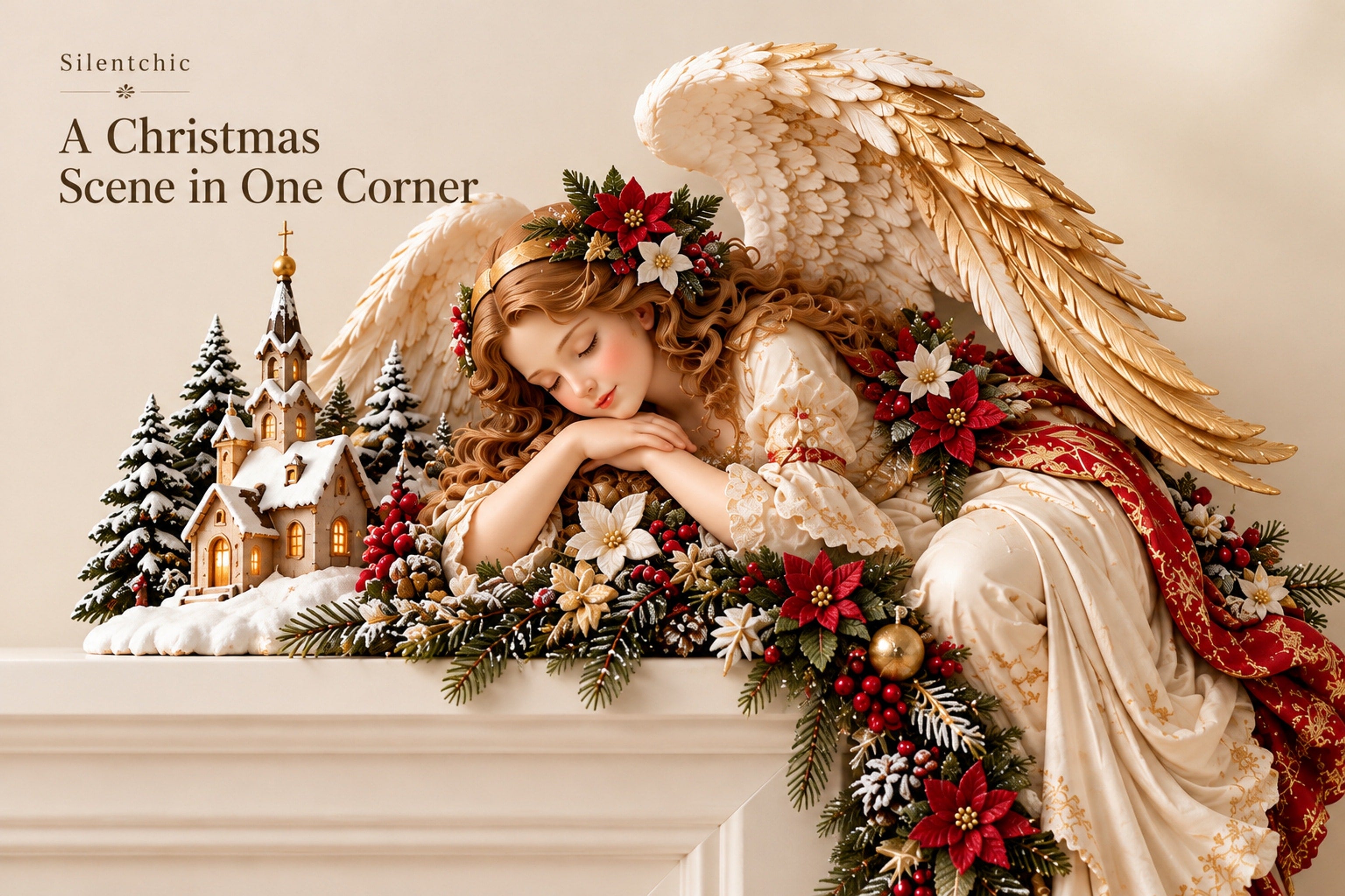 A softly decorated Christmas doorway or mantel corner without a single focal display